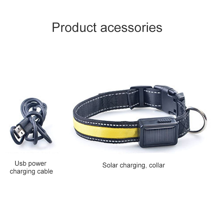 ปลอกคอไฟ LED ชาร์จพลังงานแสงอาทิตย์ + USB สำหรับสุนัขขนาดกลางและใหญ่ ขนาดรอบคอ: L, 50-60 ซม., ขนาด: L