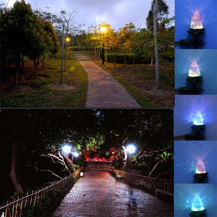 หัวสปริงเกอร์สนามหญ้า LED เรืองแสง ระบบอัตโนมัติ สำหรับรดน้ำสวนกลางแจ้ง ลานบ้าน