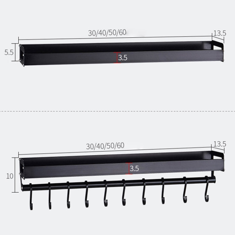 60cm 10 Hooks Kitchen Multi-function Wall Hanging Holder Seasoning Storage Rack, 60cm 10 Hooks(Silver)