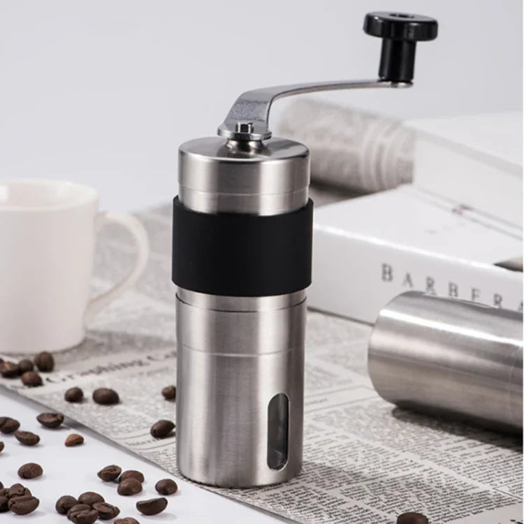 เครื่องบดเมล็ดกาแฟแบบมือหมุนสแตนเลสแบบกรวยพร้อมแหวนซิลิโคน ความจุ: 40g ความจุ: 40g
