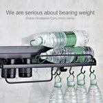 A Version 70cm 2 Cups  10 Hooks Kitchen Multi-function Wall-mounted Condiment Storage Rack, A Version 70cm 2 Cups