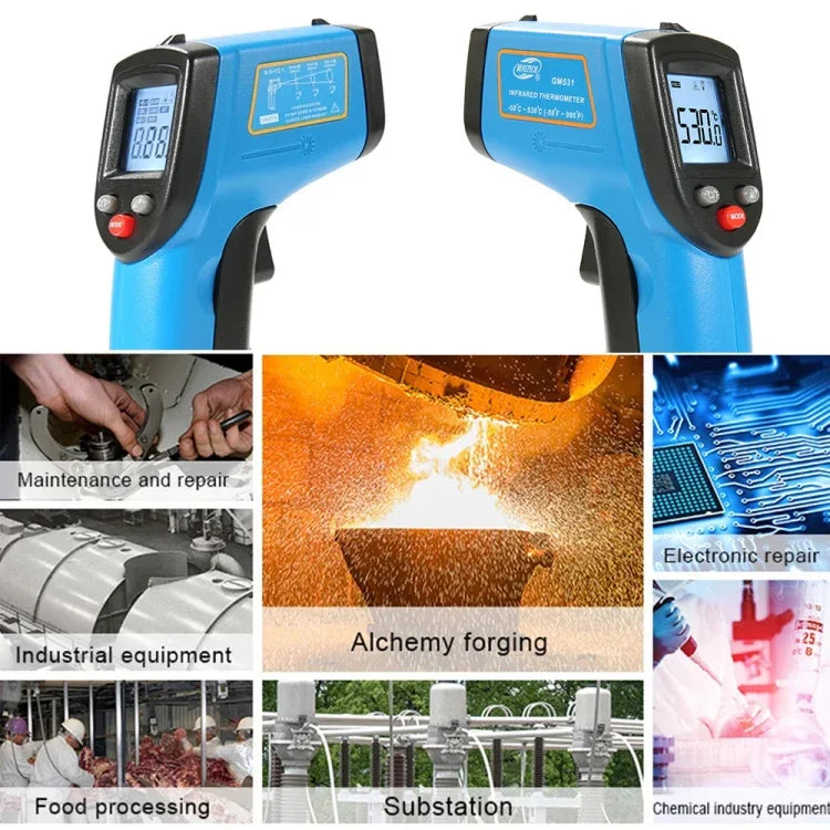 เทอร์โมมิเตอร์ดิจิตอลอินฟราเรดสำหรับทำอาหารแบบถือ BENETECH GM531 ช่วงวัด: -50~530 C, GM531