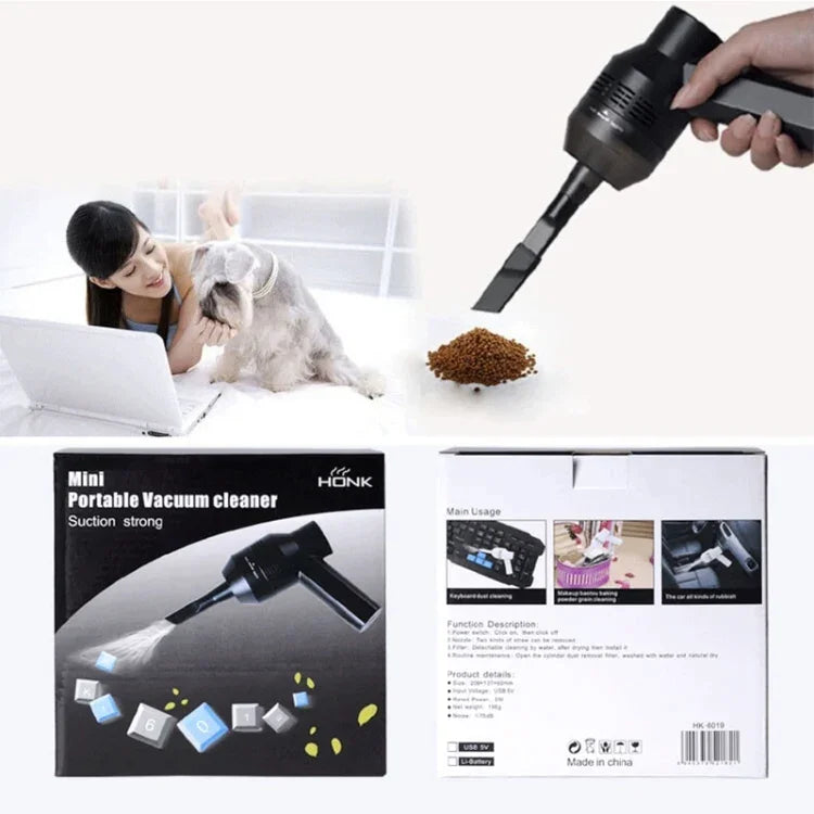 เครื่องดูดฝุ่น USB แบบพกพา HK-6019A กำลัง 3.5W แปรงทำความสะอาดแป้นพิมพ์ ควบคุมด้วยหัวดูด ฝุ่นสะสม สำหรับทำความสะอาดแล็ปท็อป / สัตว์เลี้ยง, สาย USB ยาว 1.8 ม., DC 5V (สีดำ)