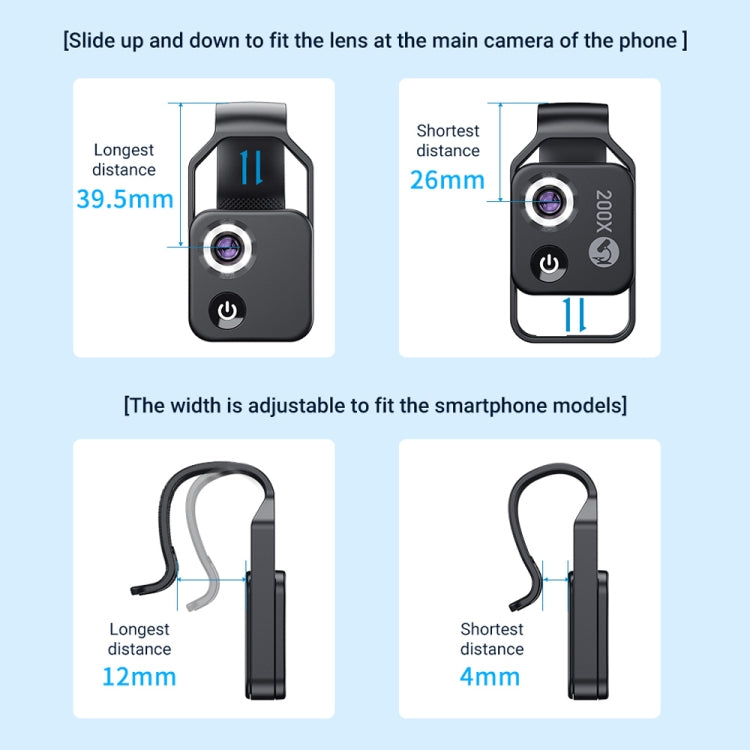APEXEL APL-MS002BK กล้องจุลทรรศน์มือถือ HD 200X แบบพกพาพร้อมไฟ LED, APL-MS002BK