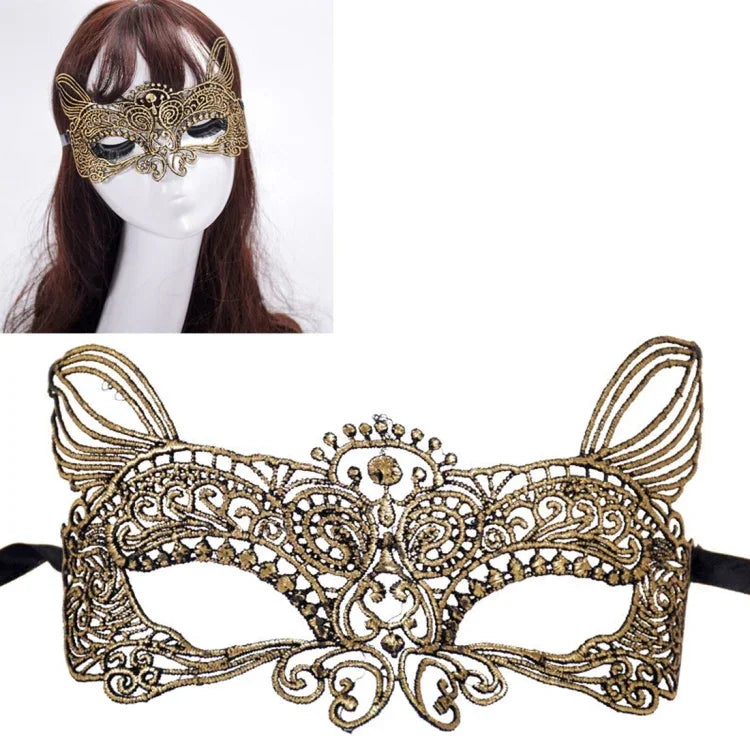 Halloween Masquerade Party Dance Sexy Lady Bronzing Lace Cat King Mask, Bronzing Cat King