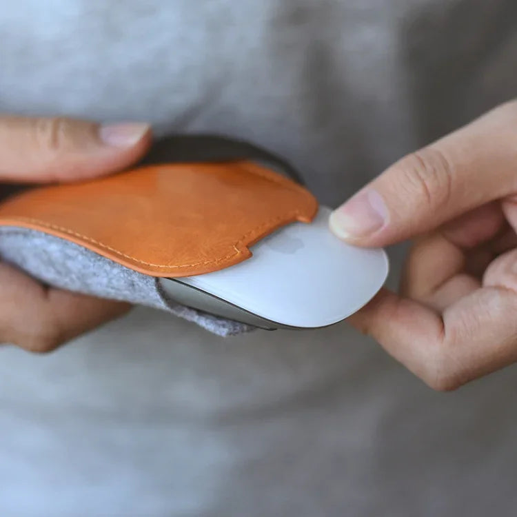 กระเป๋าเก็บเมาส์สไตล์ยุโรป ทำจากหนัง PU ยืดหยุ่น ขนเฟอร์ สำหรับ Apple Magic Mouse 2, สไตล์ยุโรป