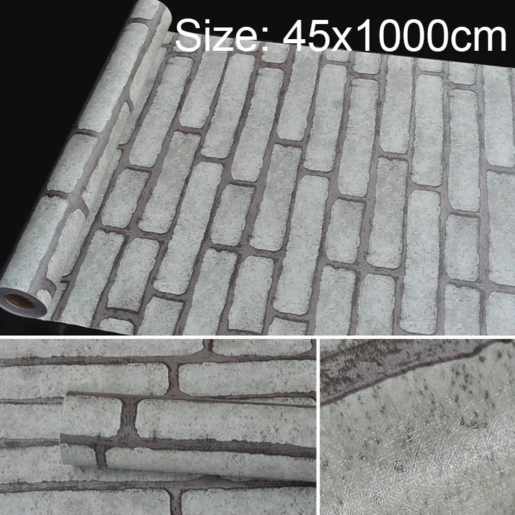 วอลเปเปอร์สติกเกอร์ตกแต่งผนังอิฐหิน 3D สไตล์สร้างสรรค์ Gray Brick สำหรับห้องนอน ห้องนั่งเล่น กันน้ำ ม้วนขนาด: 45 x 1000 ซม., Gray brick