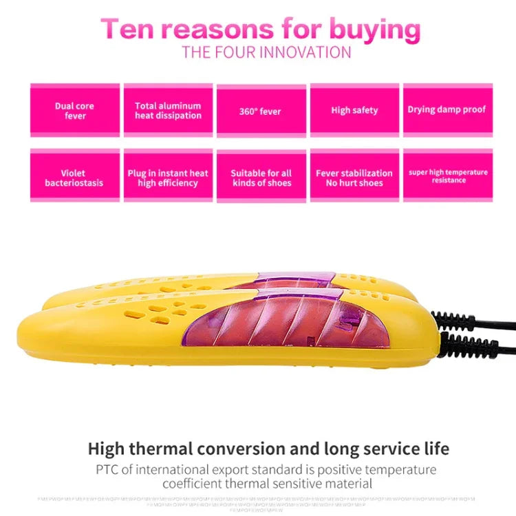เครื่องอบรองเท้าแบบมัลติฟังก์ชันสำหรับใช้ในบ้าน ลายการ์ตูน พร้อมไฟ US Plug, ปลั๊ก US