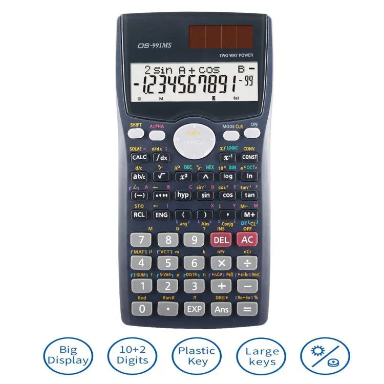 OSALO OS-991MS 10+2 Digits Double Line Display Multi-functional Student Function Scientific Calculator Solar Energy Dual Power Calculator, OS-991MS