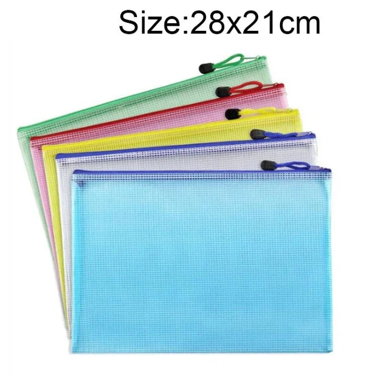 ถุงใส่เครื่องเขียนตาข่ายพลาสติกซิป ส่งสีสุ่ม (B5, ขนาด: 28x21 ซม.), B5, ขนาด: 28x21 ซม.