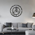 Retro Wooden Round Single-sided Gear Clock Rome Number Wall Clock, Diameter: 30cm, Rome Number 30cm