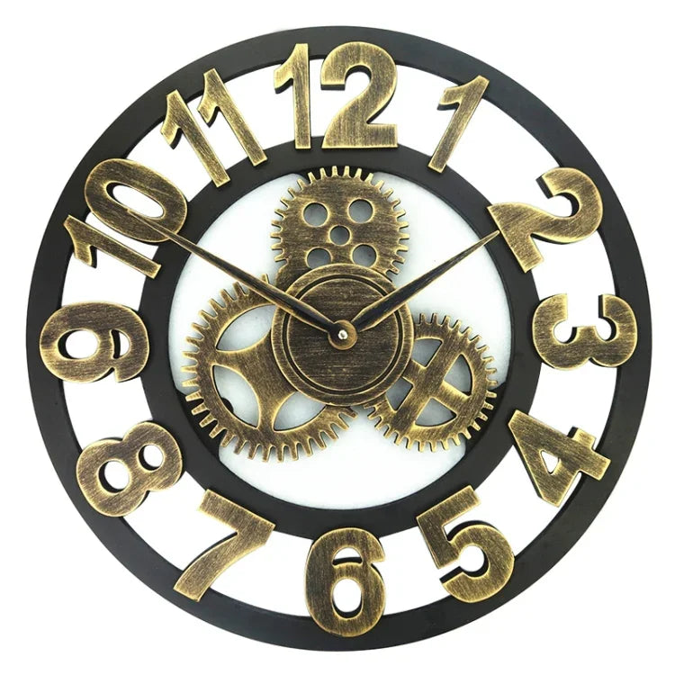 Retro Wooden Round Single-sided Gear Clock Number Wall Clock, Diameter: 58cm, Number 58, Number 58cm