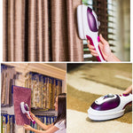 เครื่องนึ่งมืออเนกประสงค์สำหรับใช้ในบ้านและเดินทาง แบบพกพา มือถือ เครื่องนึ่งร้อนแขวนก้นเซรามิก พร้อมแปรงผ้าฟลานเนล แปรงหวีผม และถ้วยตวง ปลั๊ก US สีม่วง