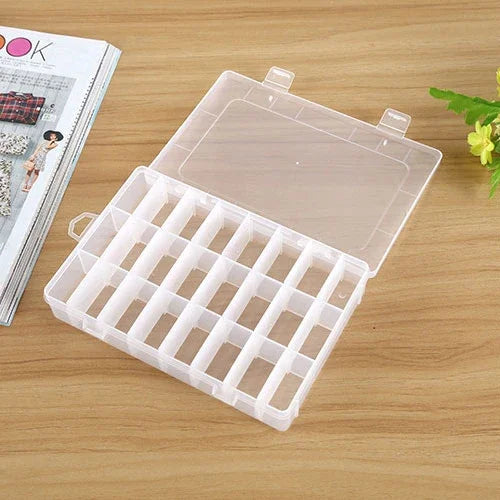 กล่องพลาสติกใส่ของแบบถอดตะแกรงได้ 24 ช่อง สำหรับเครื่องประดับ ต่างหู 24 ช่อง