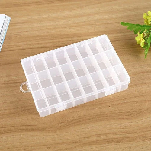 กล่องพลาสติกใส่ของแบบถอดตะแกรงได้ 24 ช่อง สำหรับเครื่องประดับ ต่างหู 24 ช่อง