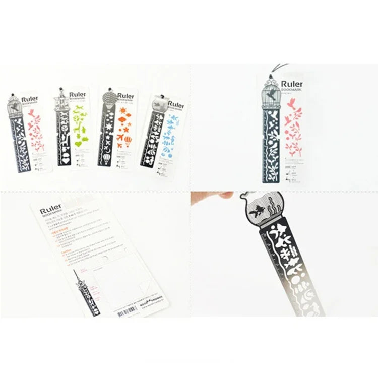 5 PCS Delicate Hollow Out Pattern Bookmark Ultra-thin Metal Bookmark Tape Ruler Fashion Bookmarks for School Office Supplies, Random Pattern Delivery, Bookmark 6