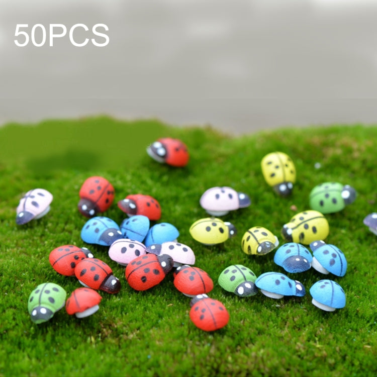50 ชิ้น ไม้ประดับสีผสม แมลงเต่าทอง สำหรับตกแต่ง งานฝีมือแมลงเต่าทองไม้ เครื่องประดับไมโครแลนด์สเคป อุปกรณ์เสริมเครื่องประดับเนื้อผสม สีผสม