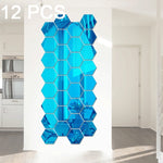 สติ๊กเกอร์ติดผนังกระจกเฮกซากอน 3D 12 ชิ้น ขนาด 8x8 ซม. สีน้ำเงิน สีเงิน สีดำ สีทอง