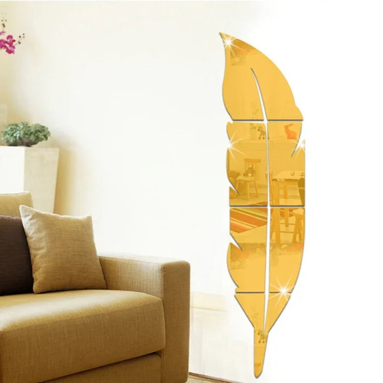 สติ๊กเกอร์ติดผนังกระจกอะคริลิคสไตล์ขนนก DIY สำหรับตกแต่งผนังห้อง ขนาด: 18*73 ซม., 18*73 ซม. (สีเงิน), 18*73 ซม. (สีทอง)
