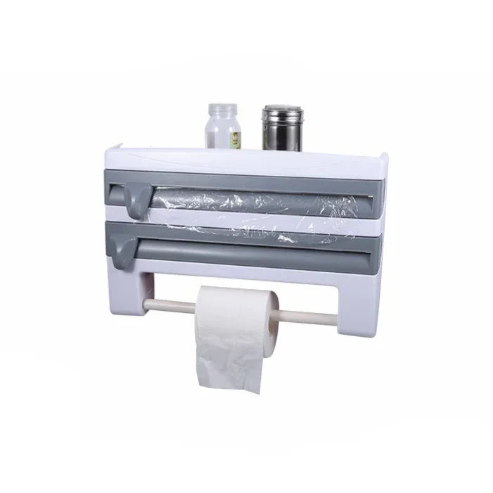 ที่เก็บฟิล์มห่ออาหารติดผนังสำหรับครัว ที่แขวนม้วนฟิล์มห่ออาหาร ขนาด 39 x 10 x 24 ซม. สีเทา
