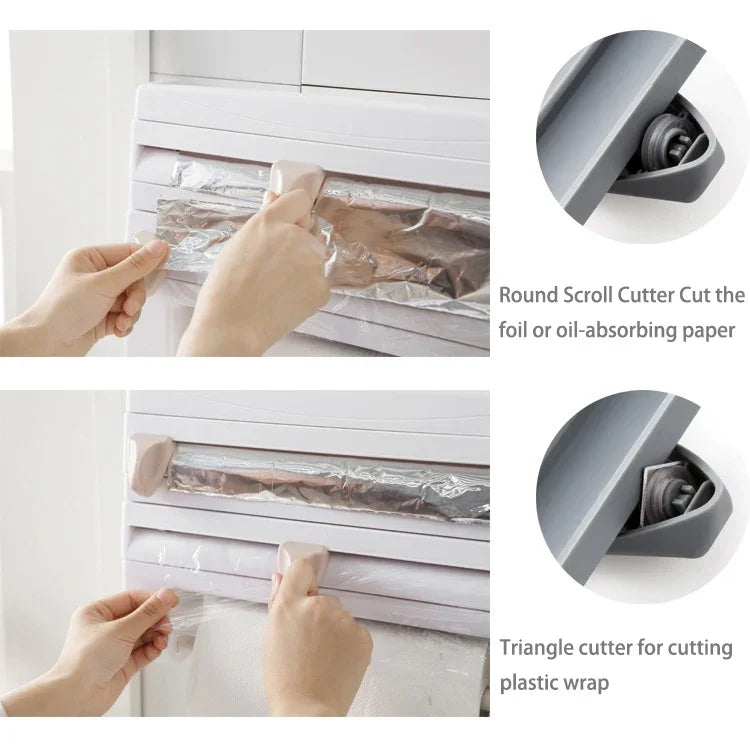 Kitchen Wall Mounted Cling Film Holder Wrap Storage Rack Hanger Rack Cutting Device, Size: 39 x 10 x 24cm, Grey