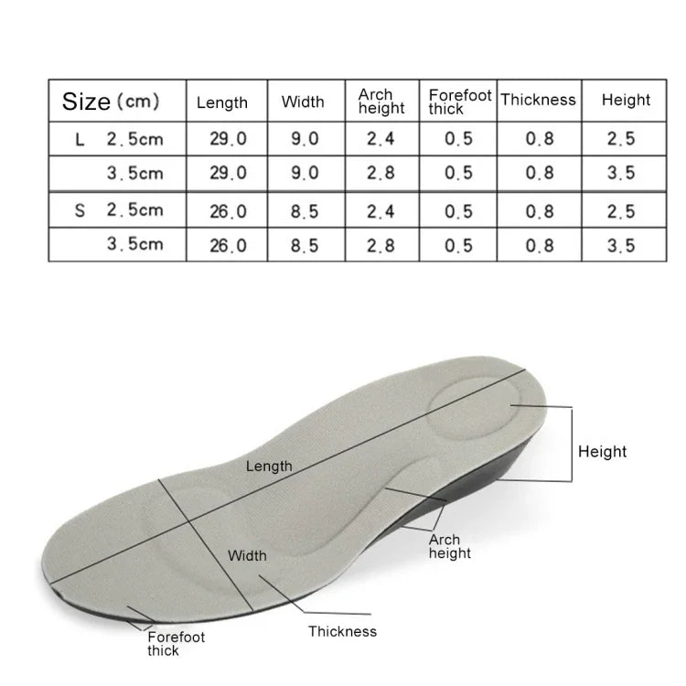 แผ่นรองพื้นรองเท้ากีฬา PU ระบายอากาศ เพิ่มความสูง 2.5 ซม., ขนาด: L, ขนาด: L (2.5 ซม.)