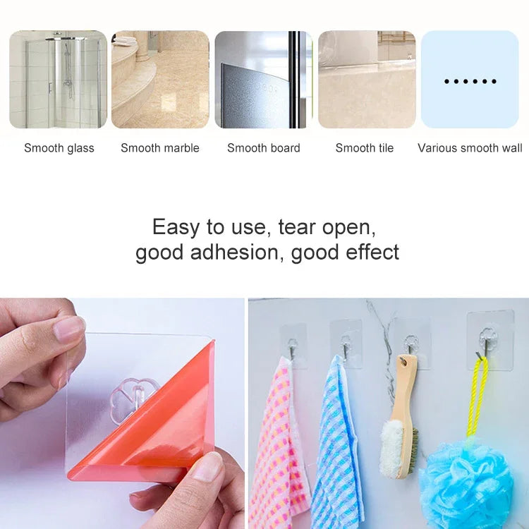 ตะขอกาว PVC + สแตนเลส รูปทรงบ๊วยหนา 10 ชิ้น กันน้ำ ติดแน่น โปร่งใส สำหรับติดผนังครัว