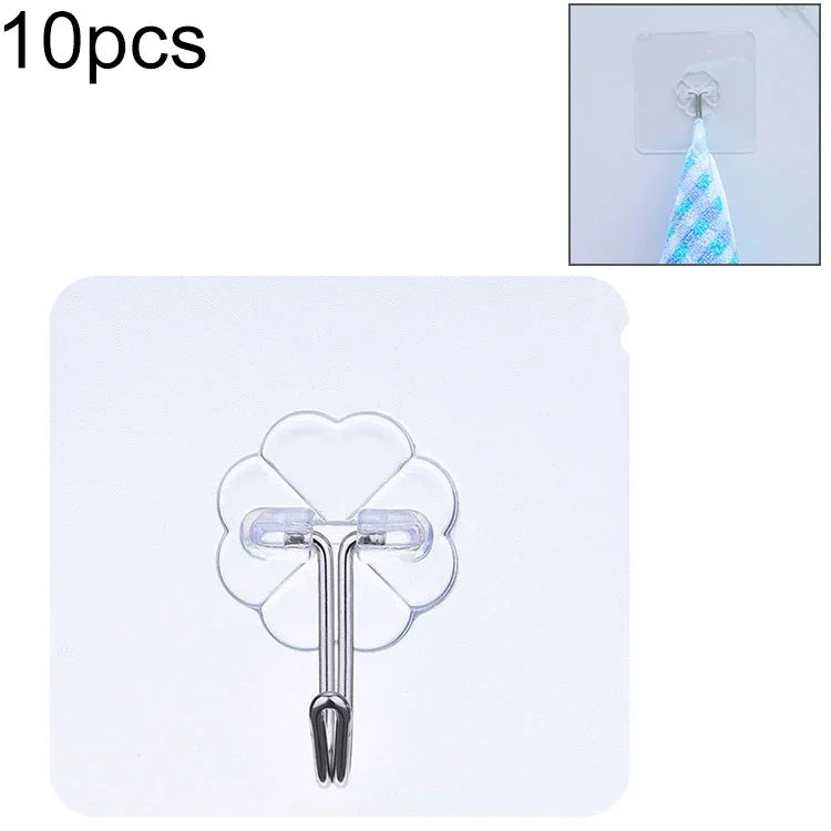 ตะขอกาว PVC + สแตนเลส รูปทรงบ๊วยบาง 10 ชิ้น กันน้ำ ติดแน่น โปร่งใส สำหรับติดผนังครัว