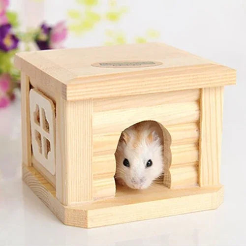 บ้านไม้หลังคาแบนสำหรับสัตว์เลี้ยง กรงสัตว์เลี้ยงสำหรับสัตว์เล็ก กระต่าย แฮมสเตอร์, บ้านไม้หลังคาแบน