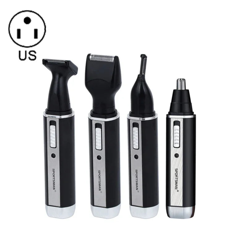 เครื่องตัดขนหู จมูก หนวด เครา คิ้ว และผมไฟฟ้าแบบชาร์จไฟได้ 4-in-1 สำหรับผู้ชาย รุ่น SPORTSMAN พร้อมปลั๊ก US (สีดำ, 110V)