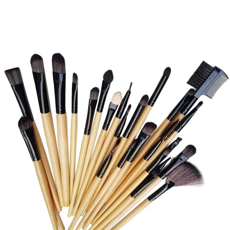 ชุดแปรงแต่งหน้าด้ามไม้สีธรรมชาติ 32 ชิ้น พร้อมกระเป๋าหนัง PU สำหรับพกพา, 32 ชิ้น