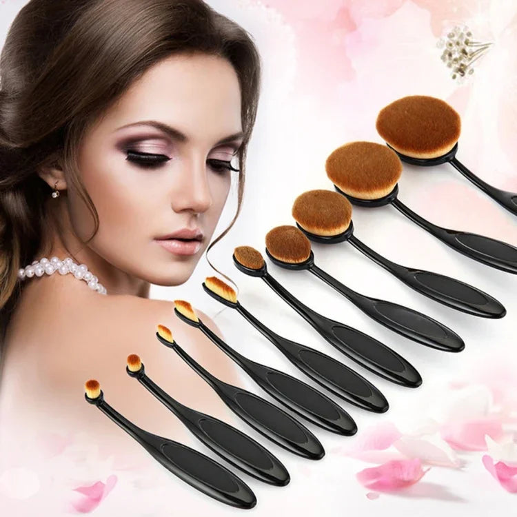 ชุดแปรงแต่งคิ้วและแปรงแต่งหน้า 10 ชิ้น ด้ามจับแบบแปรงสีฟัน สีดำ