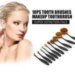 ชุดแปรงแต่งคิ้วและแปรงแต่งหน้า 10 ชิ้น ด้ามจับแบบแปรงสีฟัน สีดำ