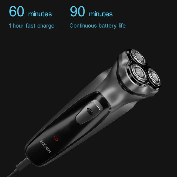 เครื่องโกนหนวดไฟฟ้ากันน้ำ Xiaomi ENCHEN ใบมีดหมุนสามวงแหวนคู่ สำหรับผู้ชาย เครื่องโกนหนวดไฟฟ้าชาร์จไฟได้
