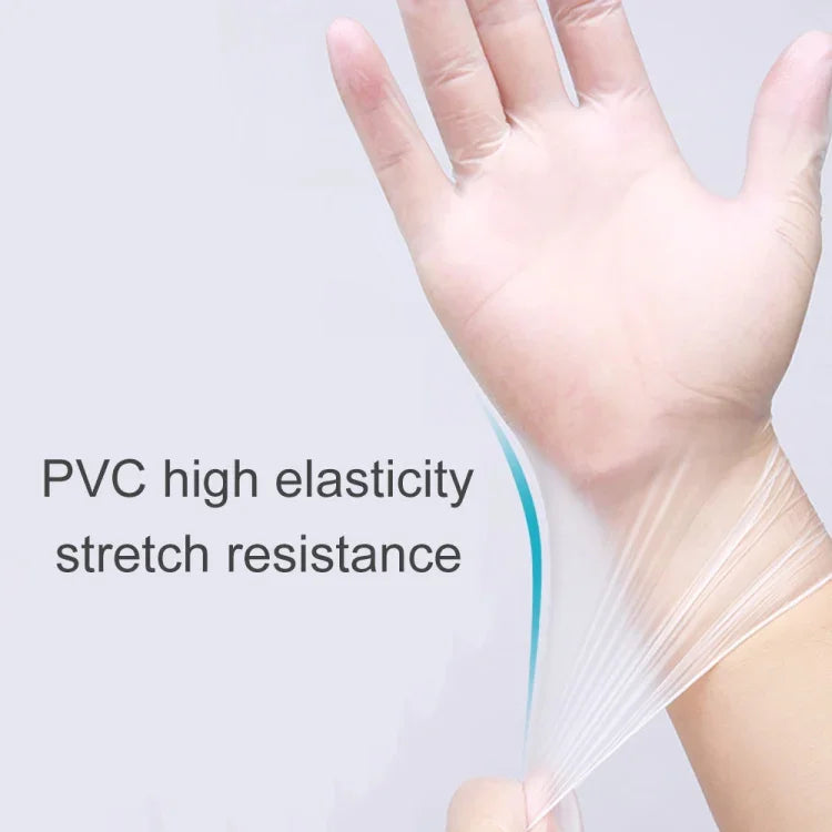 ถุงมือสอบสวน PVC แบบใช้แล้วทิ้ง 100 ชิ้น ถุงมือป้องกันใสโปร่งใสสำหรับใช้ในบ้าน ขนาด: L 100 ชิ้น ขนาด L