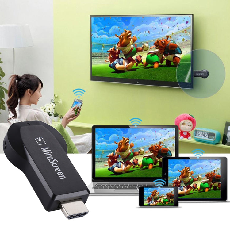MiraScreen ตัวรับสัญญาณแสดงผล WiFi / Miracast Airplay DLNA อุปกรณ์สะท้อนหน้าจอไร้สายพร้อมสาย USB 2 in 1