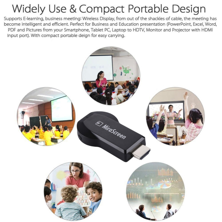 MiraScreen ตัวรับสัญญาณแสดงผล WiFi / Miracast Airplay DLNA อุปกรณ์สะท้อนหน้าจอไร้สายพร้อมสาย USB 2 in 1