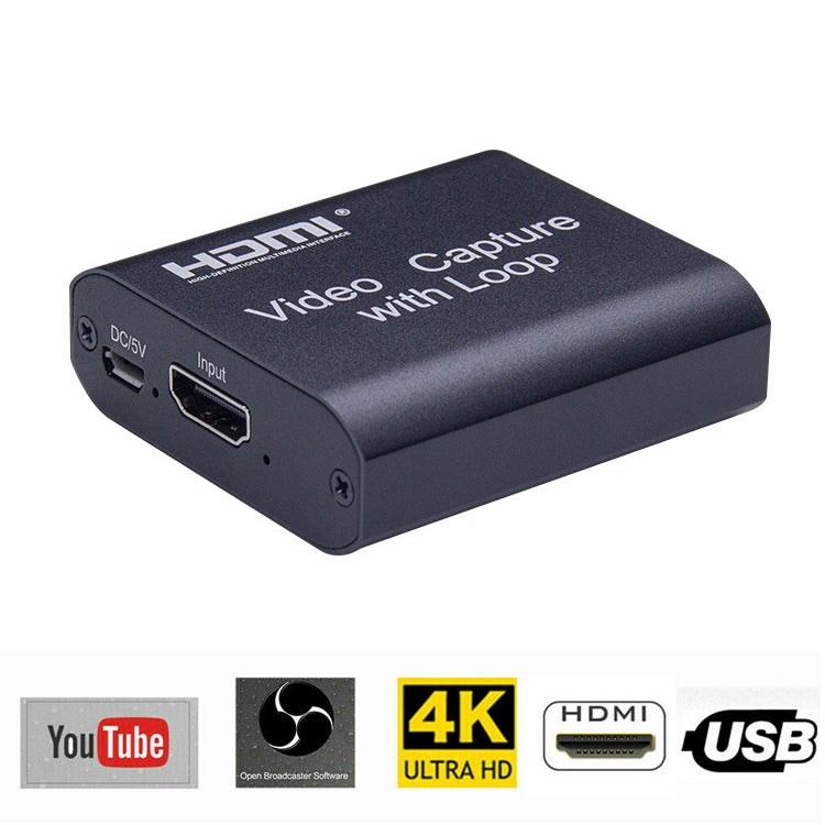 USB 2.0 เป็น HDMI การ์ดจับภาพวิดีโอ 4K HD พร้อมลูป
