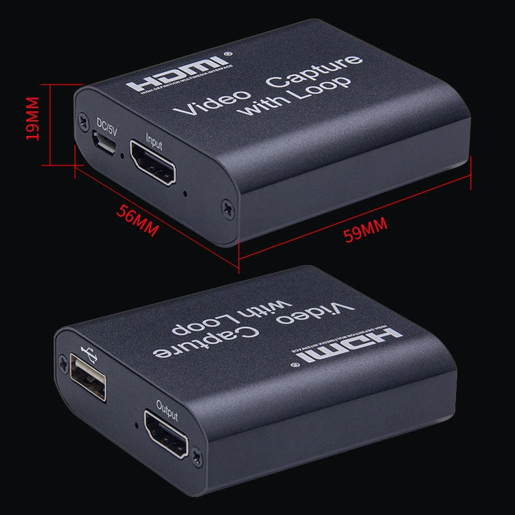 USB 2.0 เป็น HDMI การ์ดจับภาพวิดีโอ 4K HD พร้อมลูป