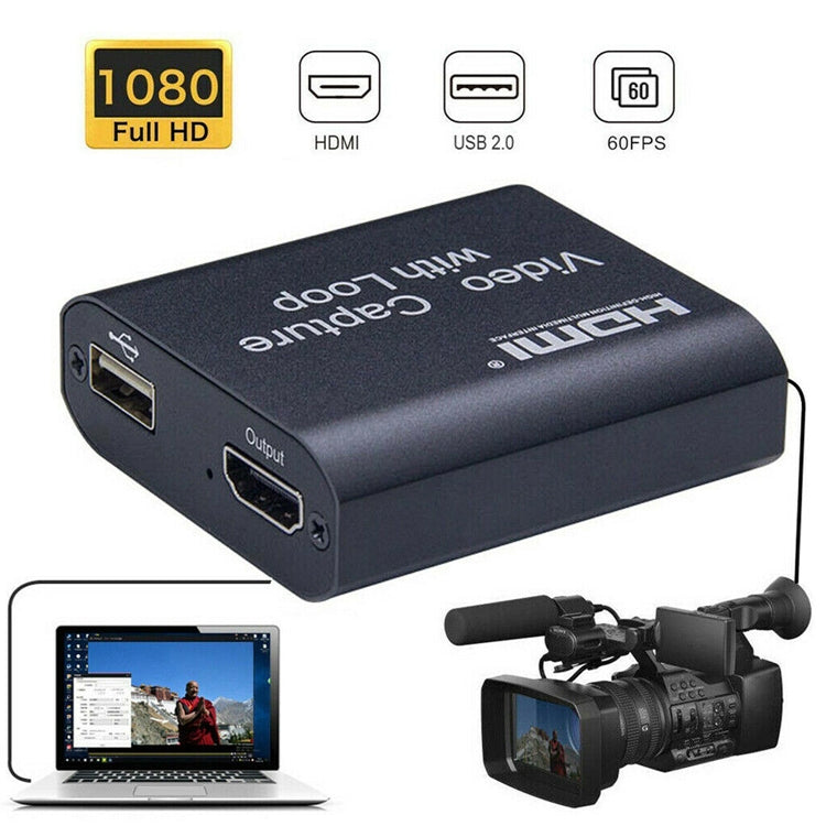 USB 2.0 เป็น HDMI การ์ดจับภาพวิดีโอ 4K HD พร้อมลูป