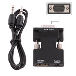 ตัวแปลง HDMI ตัวเมียเป็น VGA ตัวผู้พร้อมอะแดปเตอร์เสียงสำหรับโปรเจคเตอร์, จอมอนิเตอร์, ทีวี, HDMI เป็น VGA+เสียง