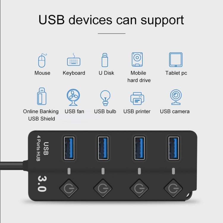 Onten 5301 ตัวแยกสัญญาณ USB 3.0 ตัวผู้เป็น 4 พอร์ต USB 2.0 ตัวเมีย พร้อมสวิตช์อิสระ, 5301