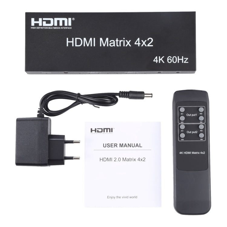 สวิตช์เมทริกซ์ / ตัวแยก HDMI 4x2 พร้อมรีโมทคอนโทรล รองรับ ARC / MHL / 4Kx2K / 3D, 4 พอร์ต HDMI เข้า, 2 พอร์ต HDMI ออก, รองรับ ARC / MHL / 4Kx2K / 3D