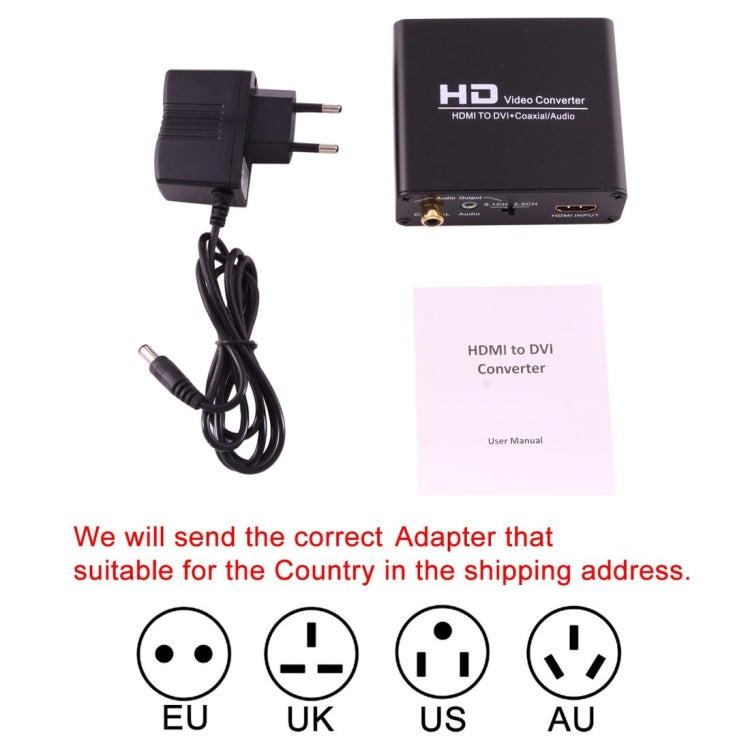 NEWKENG X5 ตัวแปลงสัญญาณ HDMI เป็น DVI พร้อมเสียง 3.5 มม. และเอาต์พุตโคแอกเชียล, ปลั๊ก EU, X5 HDMI เป็น DVI พร้อมเสียง