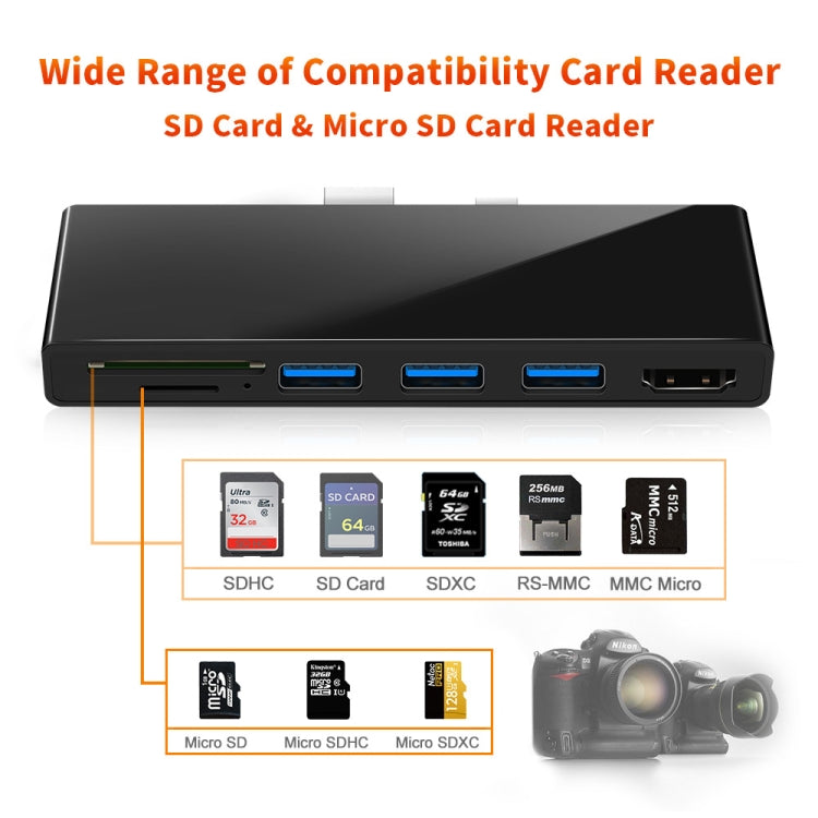 ROCKETEK SK-S5H HUB อ่านการ์ดหน่วยความจำ 3 x USB 3.0 + HDMI + SD / TF พร้อมอะแดปเตอร์ HDMI 4K, SK-S5H