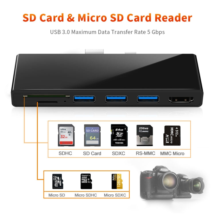 ROCKETEK SK-S5H HUB อ่านการ์ดหน่วยความจำ 3 x USB 3.0 + HDMI + SD / TF พร้อมอะแดปเตอร์ HDMI 4K, SK-S5H