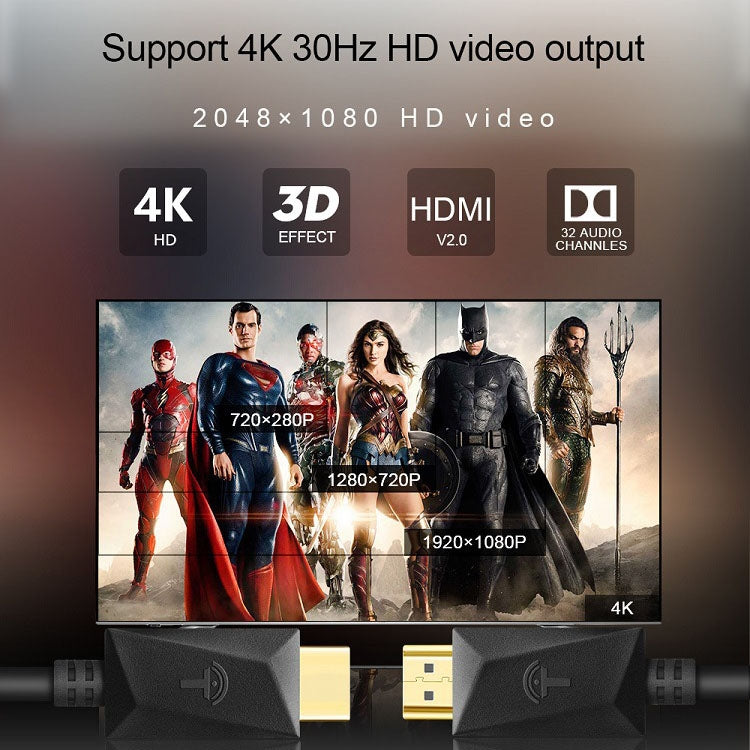 สาย HDMI ROCKETEK HDMI01Y-2 HDMI 2.0 4K 30Hz 3D ตัวเชื่อมต่อชุบทอง สำหรับอุปกรณ์ HDMI ทุกชนิด, ความยาว 2 เมตร