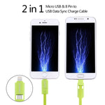 HAWEEL สายชาร์จและซิงค์ข้อมูล 2 ใน 1 ความยาว 1 เมตร Micro USB & 8 พิน เป็น USB, สาย 2 ใน 1 มีสองหัวต่อ