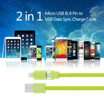 HAWEEL สายชาร์จและซิงค์ข้อมูล 2 ใน 1 ความยาว 1 เมตร Micro USB & 8 พิน เป็น USB, สาย 2 ใน 1 มีสองหัวต่อ