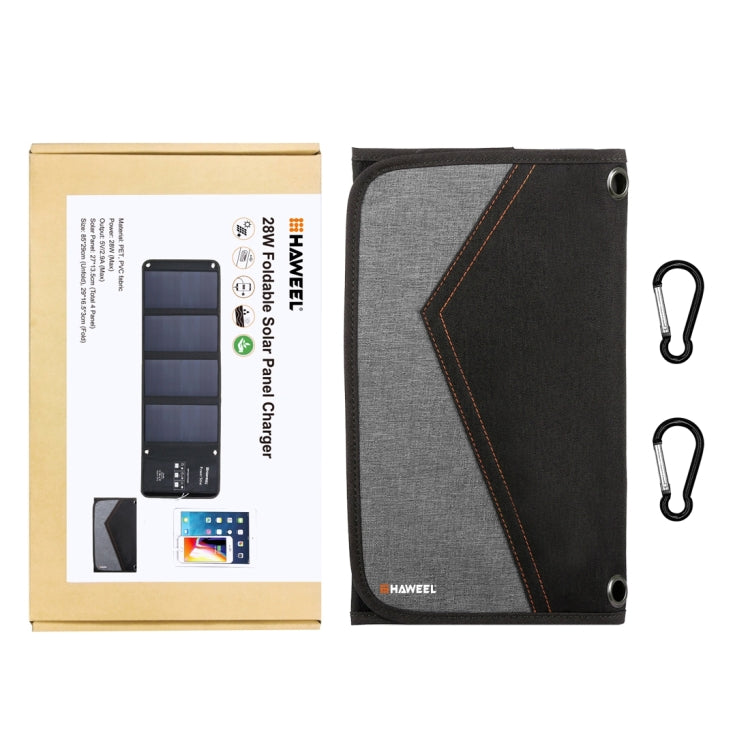 เครื่องชาร์จแผงโซลาร์เซลล์พับได้ 28W HAWEEL พร้อมพอร์ต USB คู่ 5V 3A สูงสุด, แผง 28W (B)